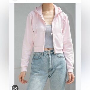 Brandy Melville Crystal dropped bubblegum pink cropped zip up hoodie